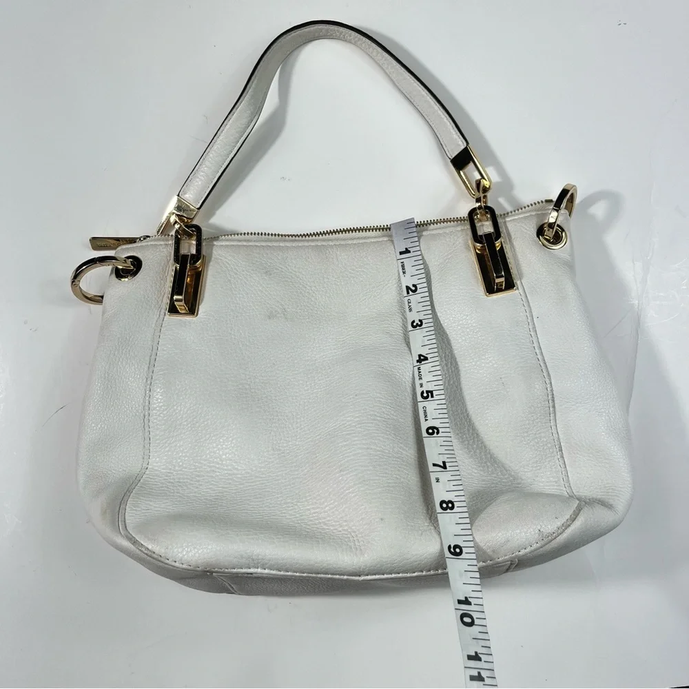 Michael Kors Brooke White Pebbled Leather Shoulder Bag Gold Hardware Medium